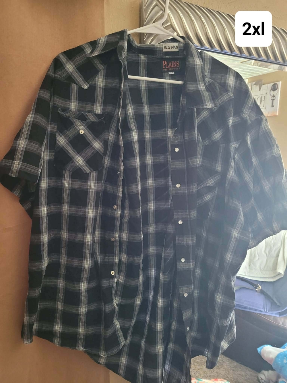 Big Man Men’s Black Plaid Short-Sleeve Button-Up Shirt - 2XL